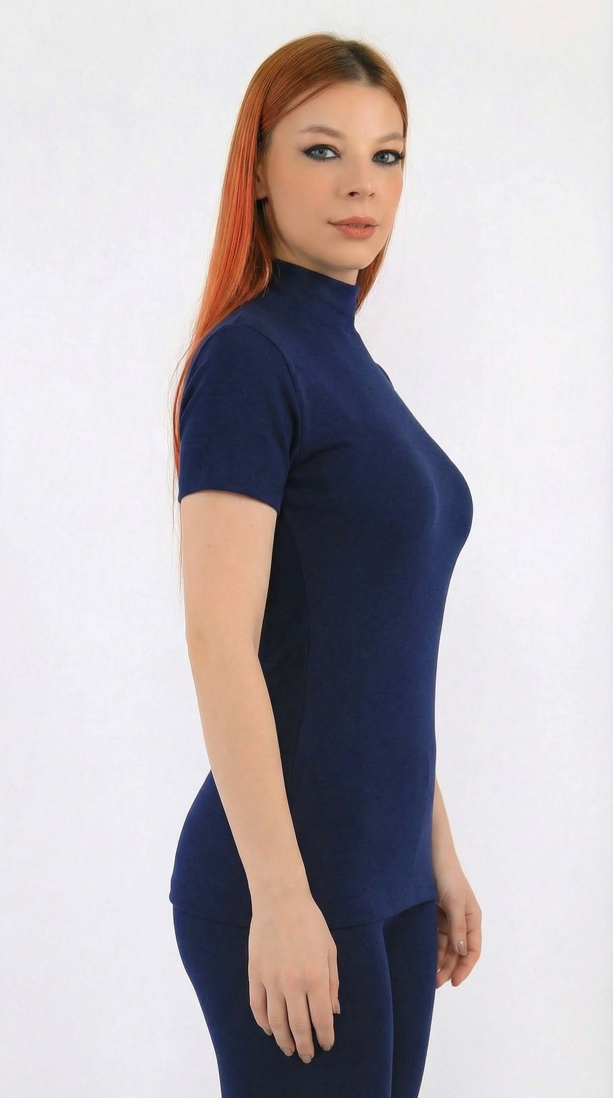 Women's half-sleeve cotton high-neck top
