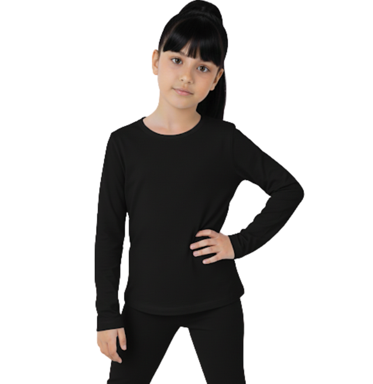 Girls' long-sleeve undershirt, stretchy cotton