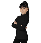 Girls' high-neck, long-sleeve, stretch cotton top