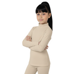 Girls' high-neck, long-sleeve, stretch cotton top