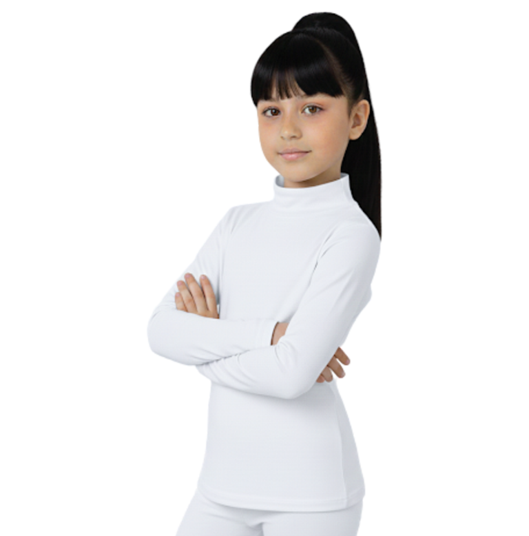 Girls' high-neck, long-sleeve, stretch cotton top