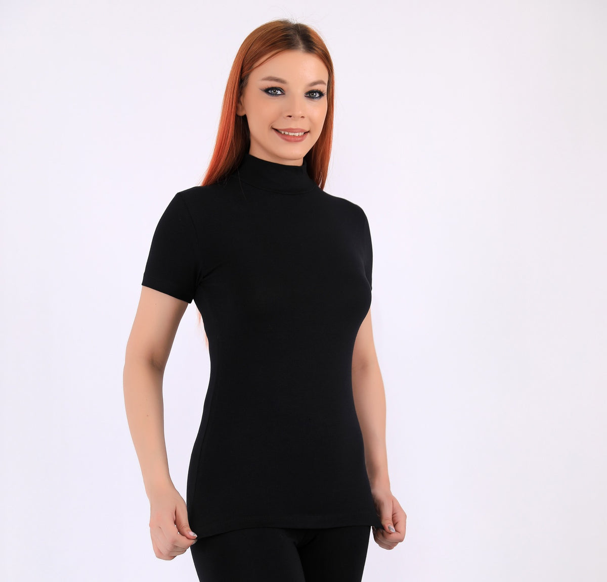 Women's half-sleeve cotton high-neck top